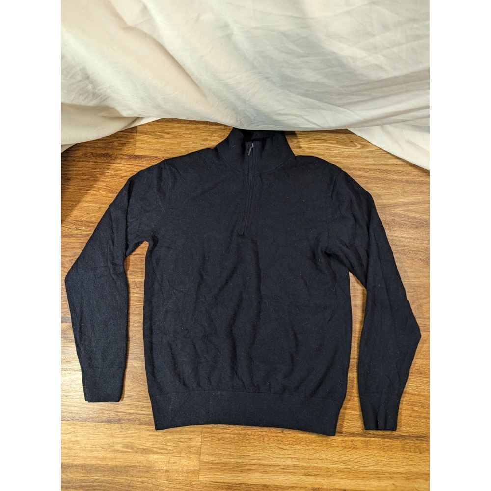 uniqlo mens cashmere 1/4 zip sweater Navy Blue Med
